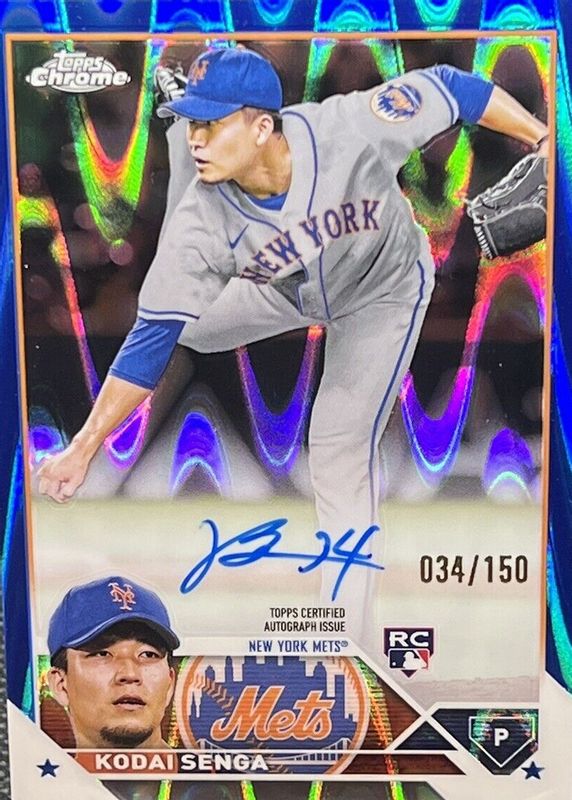 Kodai Senga 2023 Topps Chrome #RA-KSA Rookie Autographs - Blue RayWave Refractor /150 Rookie PSA 9