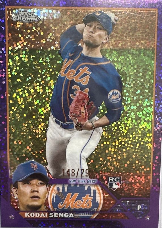 Kodai Senga 2023 Topps Chrome #217 Purple Speckle Refractor /299 Rookie PSA 10