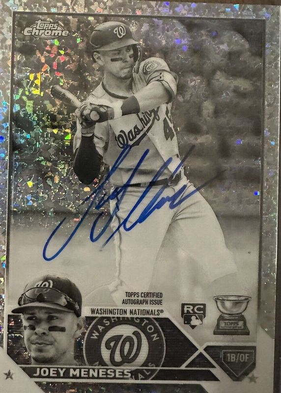 Joey Meneses 2023 Topps Chrome #RA-JM Rookie Autographs - Black & White Mini-Diamond Refractor PSA 10