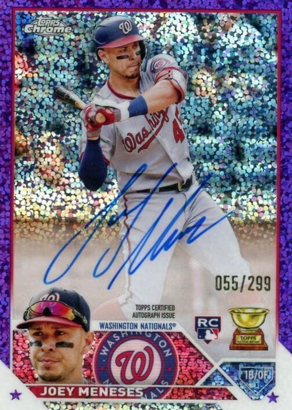 Joey Meneses 2023 Topps Chrome #RA-JM Rookie Autographs - Purple Speckle Refractor /299 PSA 10