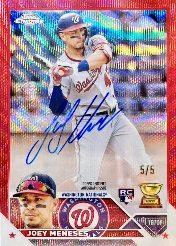 Joey Meneses 2023 Topps Chrome #RA-JM Rookie Autographs - Red Wave Refractor /5 PSA 10