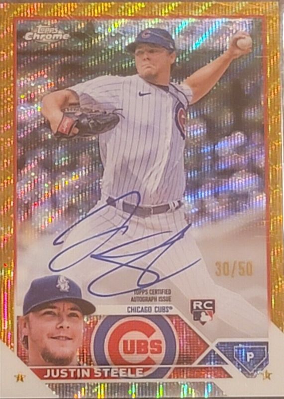 Justin Steele 2023 Topps Chrome #RA-JST Rookie Autographs - Gold Wave Refractor /50 Rookie SGC 9.5