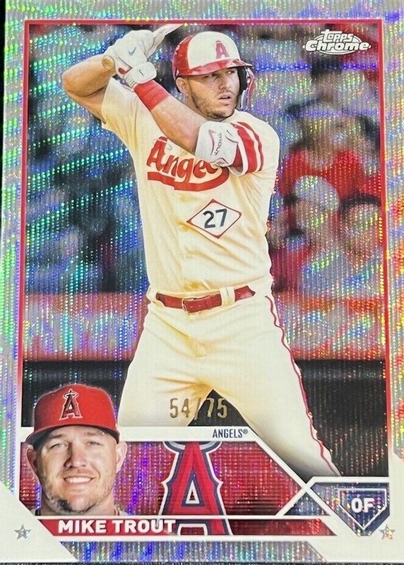 Mike Trout 2023 Topps Chrome #27 Blue Wave Refractor /75 PSA 10