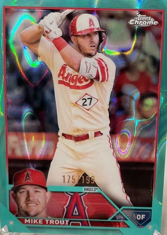 Mike Trout 2023 Topps Chrome #27 Aqua Lava Refractor /199 SGC 9