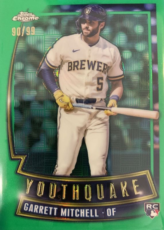 Garrett Mitchell 2023 Topps Chrome #YQ-39 Youthquake - Green Refractor /99 Rookie PSA 10