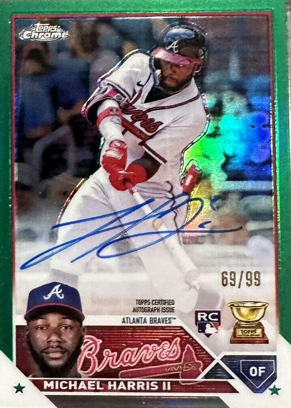 Michael Harris II 2023 Topps Chrome #RA-MH Rookie Autographs - Green Refractor /99 Rookie PSA 8