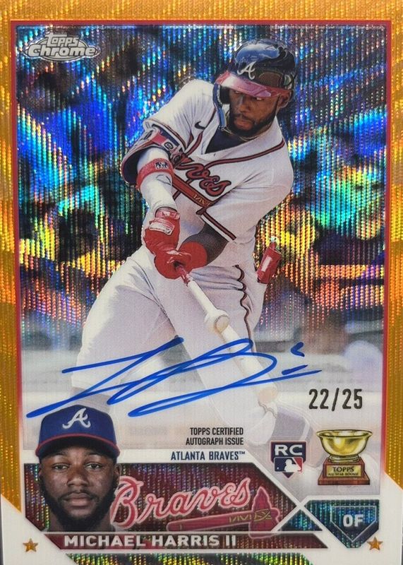 Michael Harris II 2023 Topps Chrome #RA-MH Rookie Autographs - Orange Wave Refractor /25 Rookie PSA 9