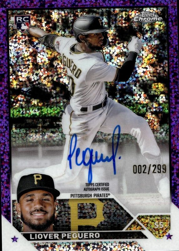 Liover Peguero 2023 Topps Chrome #RA-LP Rookie Autographs - Purple Speckle Refractor /299 Rookie PSA 10