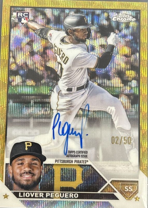 Liover Peguero 2023 Topps Chrome #RA-LP Rookie Autographs - Gold Wave Refractor /50 PSA 10