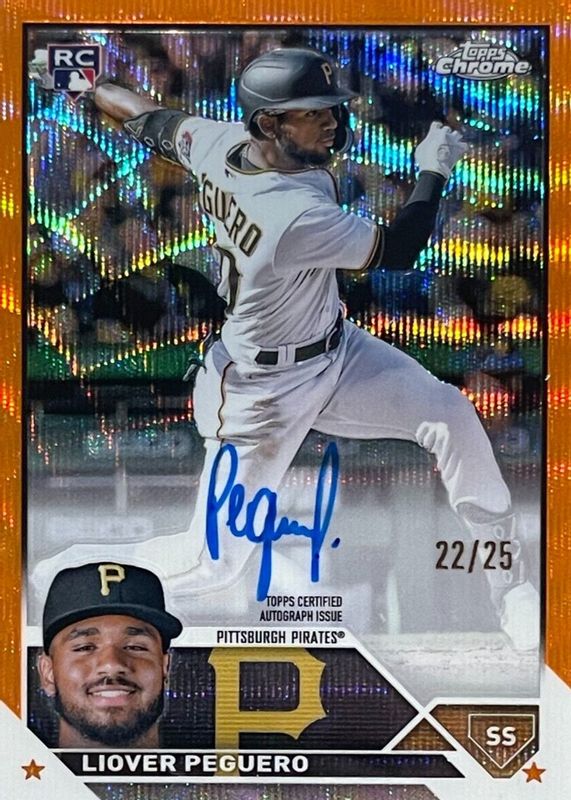 Liover Peguero 2023 Topps Chrome #RA-LP Rookie Autographs - Orange Wave Refractor /25 Rookie SGC 9.5