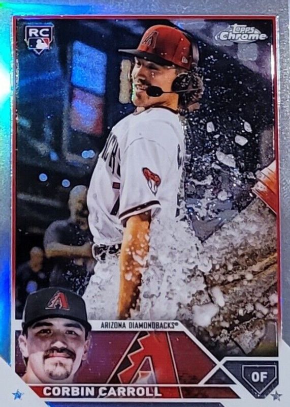 Corbin Carroll 2023 Topps Chrome #95 SSP Variation (Wearing Headset, Gatorade Bath) Rookie SGC 9