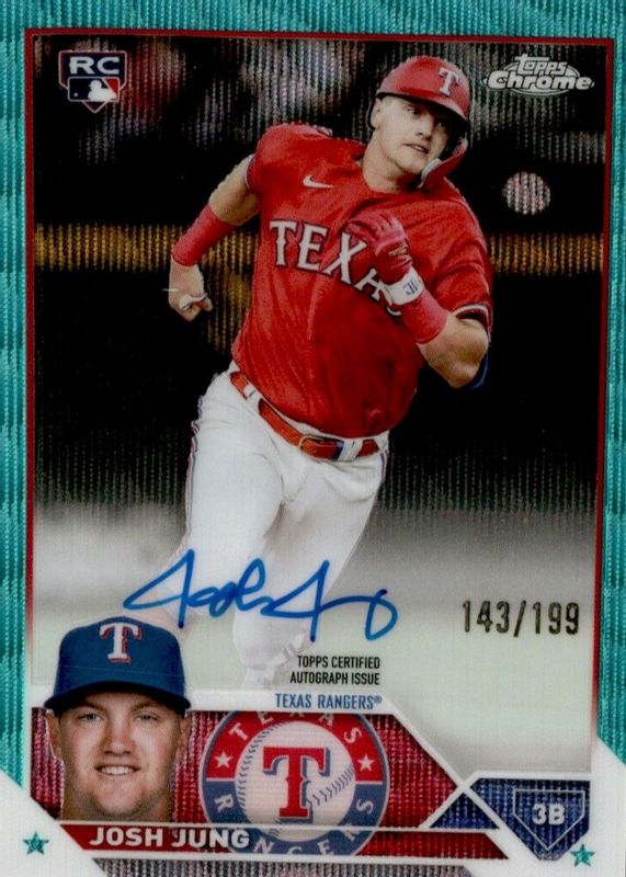 Josh Jung 2023 Topps Chrome #RA-JJ Rookie Autographs - Aqua Wave Refractor /199 Rookie RAW