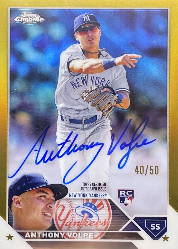 Anthony Volpe 2023 Topps Chrome #RA-AV Rookie Autographs - Gold Refractor /50 Rookie PSA 10