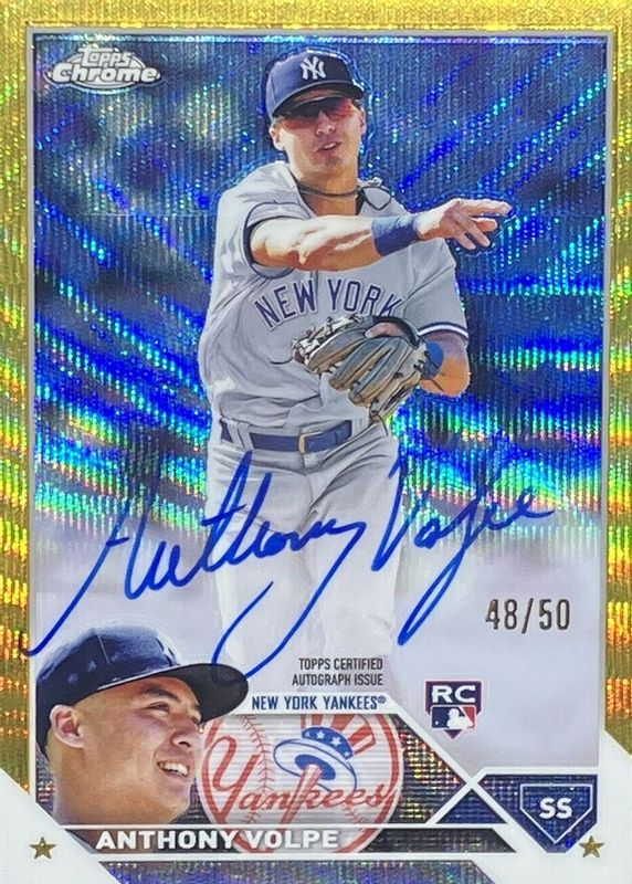 Anthony Volpe 2023 Topps Chrome #RA-AV Rookie Autographs - Gold Wave Refractor /50 Rookie SGC 9.5