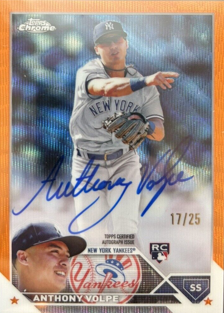 Anthony Volpe 2023 Topps Chrome #RA-AV Rookie Autographs - Orange 