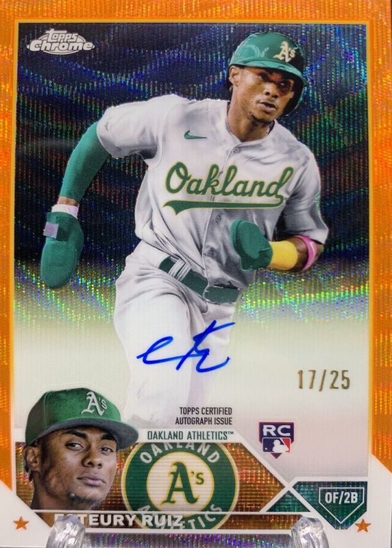 Esteury Ruiz 2023 Topps Chrome #RA-ERU Rookie Autographs - Orange Wave Refractor /25 PSA 10