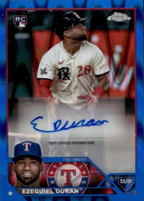 Ezequiel Duran 2023 Topps Chrome #RA-EDU Rookie Autographs - Blue RayWave Refractor /150 RAW