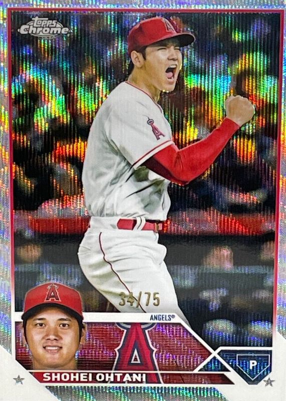 Shohei Ohtani 2023 Topps Chrome #17 Blue Wave Refractor /75 PSA 10