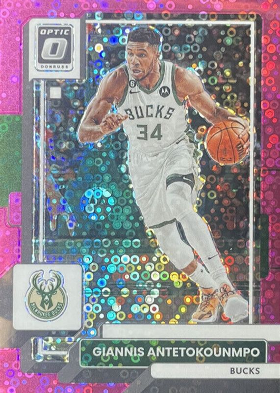 Giannis Antetokounmpo 2022 Optic #75 Fast Break Pink /25 PSA 10