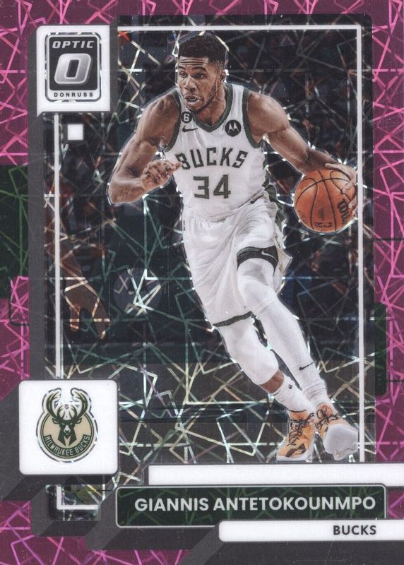 Giannis Antetokounmpo 2022 Optic #75 Pink Velocity /79 PSA 10