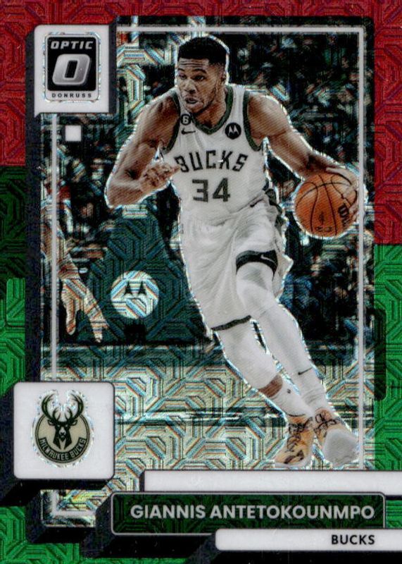 Giannis Antetokounmpo 2022 Optic #75 Choice Red & Green PSA 10