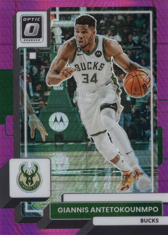 Giannis Antetokounmpo 2022 Optic #75 Hyper Pink PSA 10