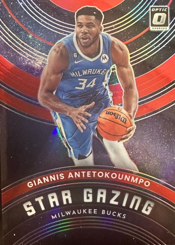 Giannis Antetokounmpo 2022 Optic #1 Star Gazing - Red /99 PSA 10