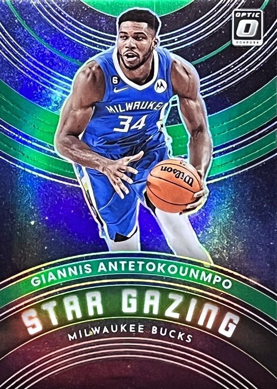 Giannis Antetokounmpo 2022 Optic #1 Star Gazing - Green /5 PSA 10