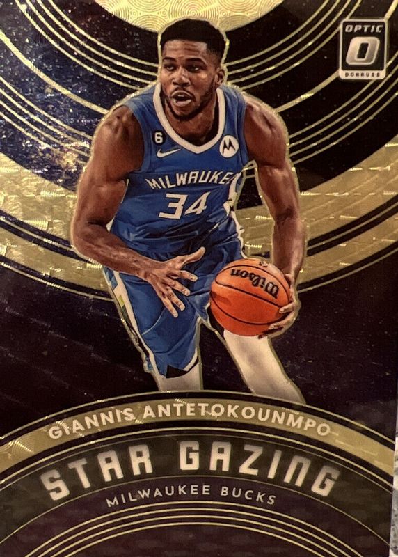 Giannis Antetokounmpo 2022 Optic #1 Star Gazing - Gold Vinyl /1 PSA 10