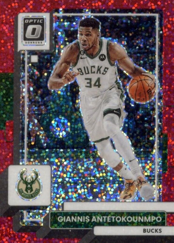 Giannis Antetokounmpo 2022 Optic #75 Red Sparkle PSA 10