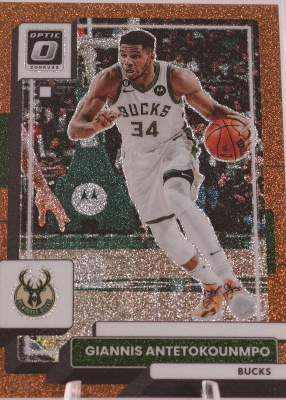 Giannis Antetokounmpo 2022 Optic #75 Copper Glitter /99 PSA 10