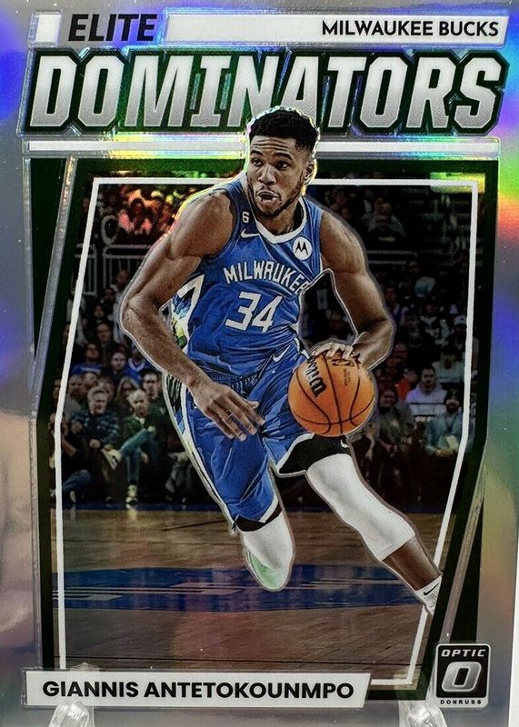 Giannis Antetokounmpo 2022 Optic #21 Elite Dominators - Holo PSA 10