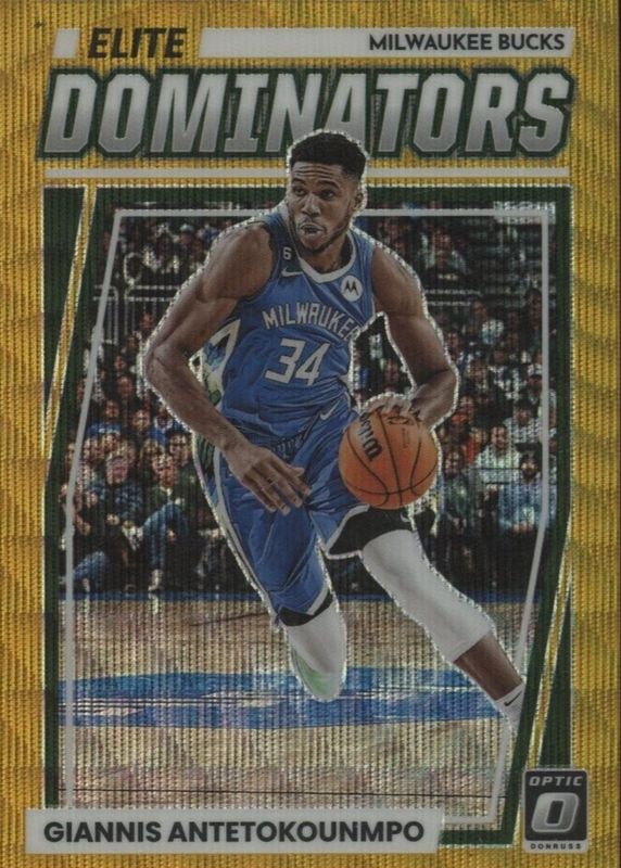 Giannis Antetokounmpo 2022 Optic #21 Elite Dominators - Gold Wave /10 PSA 10