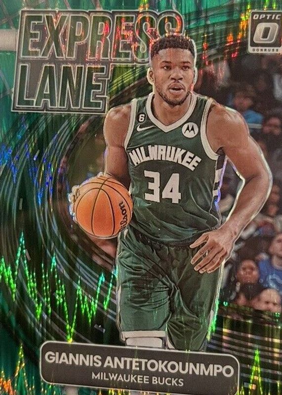 Giannis Antetokounmpo 2022 Optic #10 Express Lane - Green Shock PSA 10