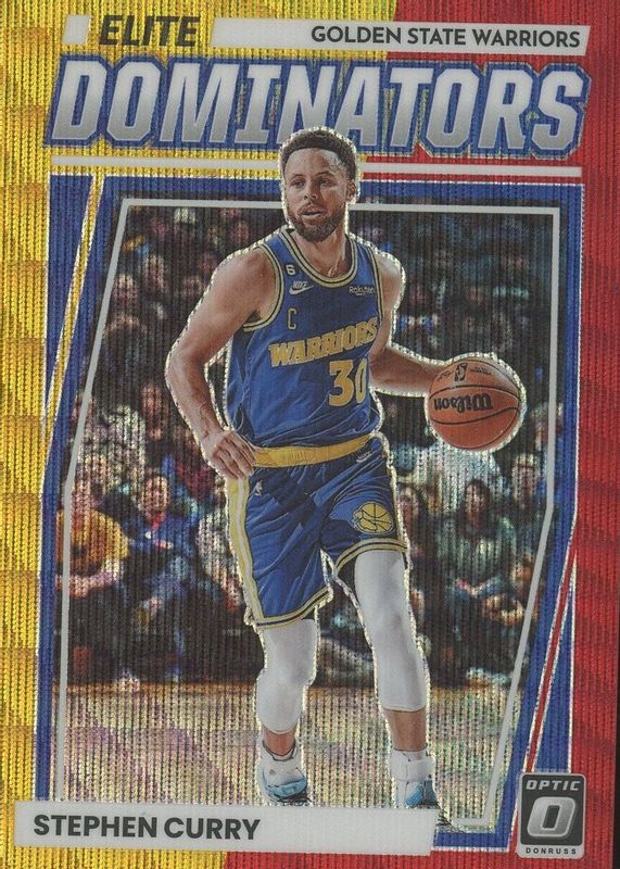 Stephen Curry 2022 Optic #7 Elite Dominators - Red & Gold Wave /99 PSA 9