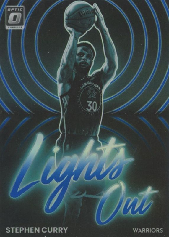 Stephen Curry 2022 Optic #13 Lights Out - Blue /49 PSA 8