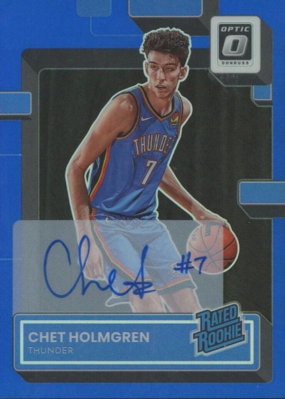 Chet Holmgren 2022 Optic #208 Rated Rookie Signatures - Blue /49 Rookie PSA 10