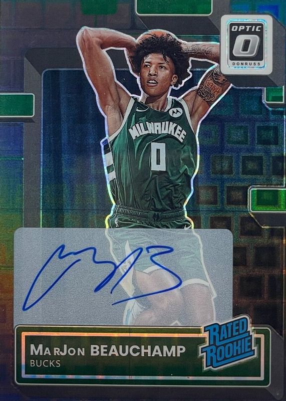 MarJon Beauchamp 2022 Optic #210 Rated Rookie Signatures - Black Pandora /25 Rookie PSA 9