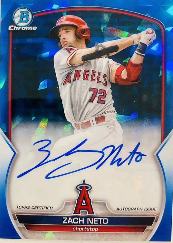 Zach Neto 2023 Bowman Sapphire Edition #BSPA-ZN Chrome Prospect Auto Rookie RAW