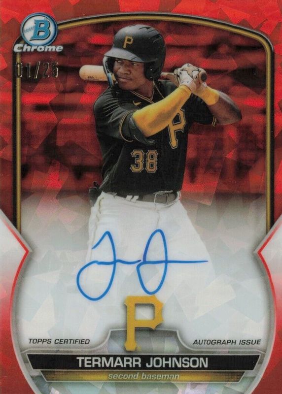 Termarr Johnson 2023 Bowman Sapphire Edition #BSPA-TJ Chrome Prospect Auto - Orange /25 RAW
