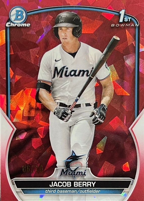 Jacob Berry 2023 Bowman Sapphire Edition #BCP-108 Chrome Prospects - Red /10 (1st) RAW