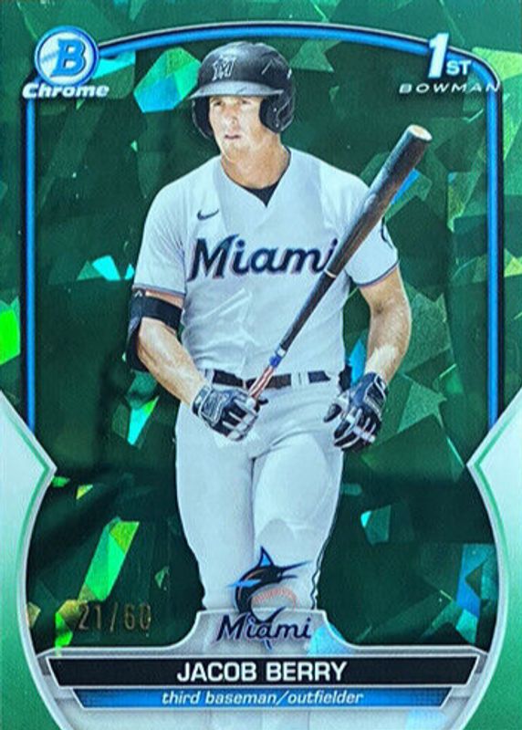 Jacob Berry 2023 Bowman Sapphire Edition #BCP-108 Chrome Prospects - Green /60 (1st) PSA 10