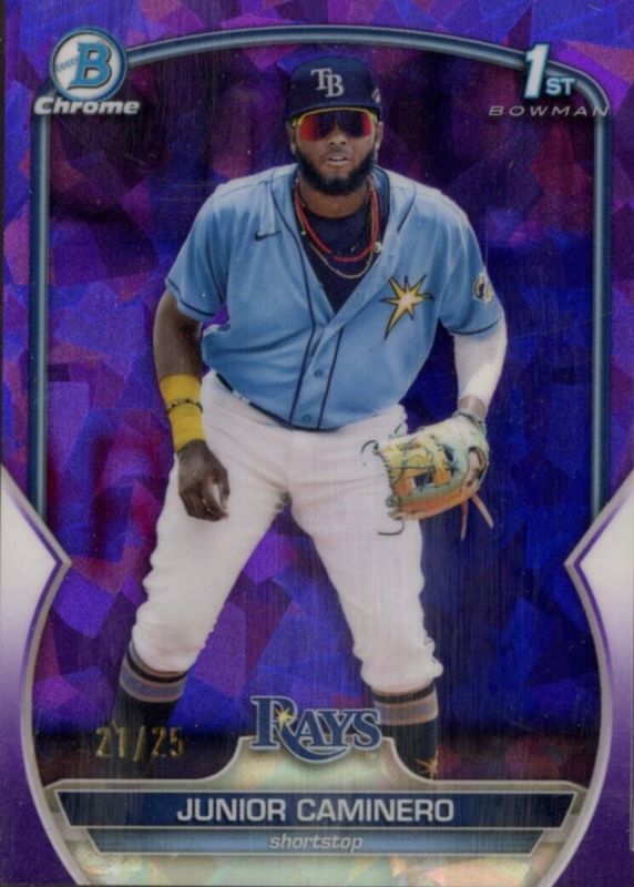 Junior Caminero 2023 Bowman Sapphire Edition #BCP-61 Chrome Prospects - Purple /25 (1st) PSA 9