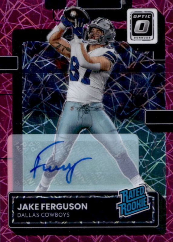 Jake Ferguson 2022 Optic #289 Rated Rookie Autographs - Pink Velocity /50 RAW