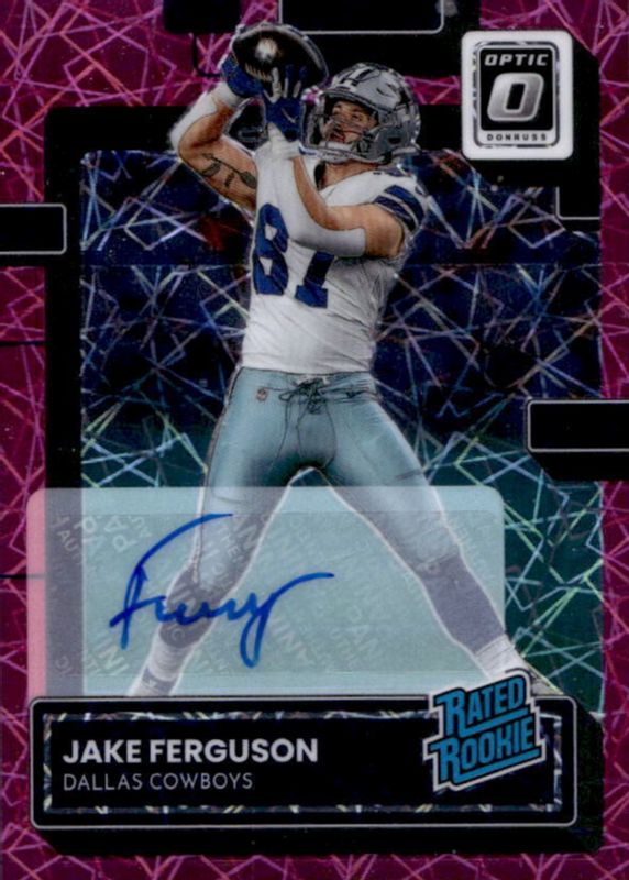 Jake Ferguson 2022 Optic #289 Rated Rookie Autographs - Pink Velocity /50 PSA 9