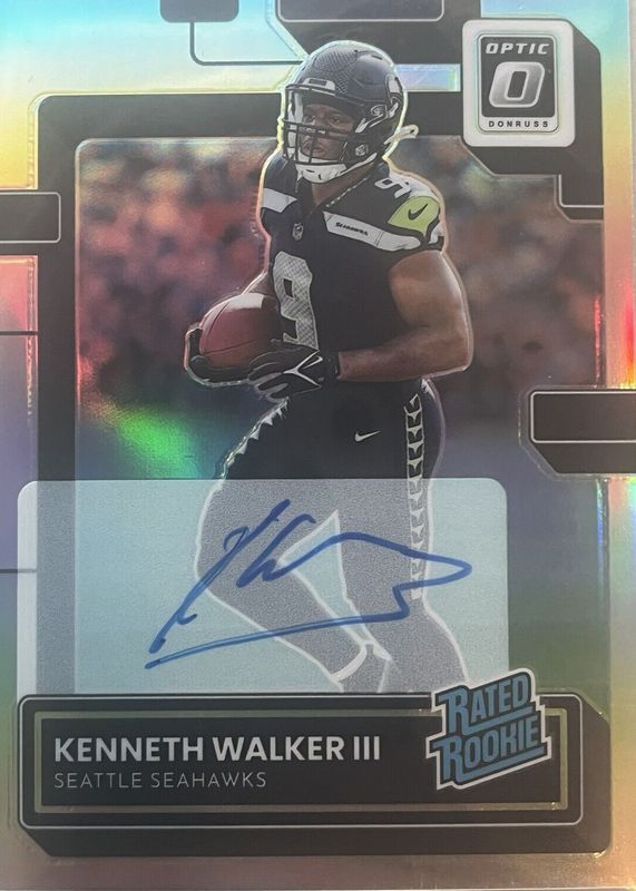 Kenneth Walker III 2022 Optic #218 Rated Rookie Autographs - Holo /125 PSA 10