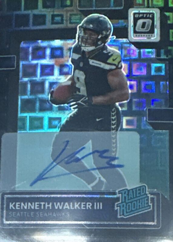 Kenneth Walker III 2022 Optic #218 Rated Rookie Autographs - Black Pandora /25 PSA 10