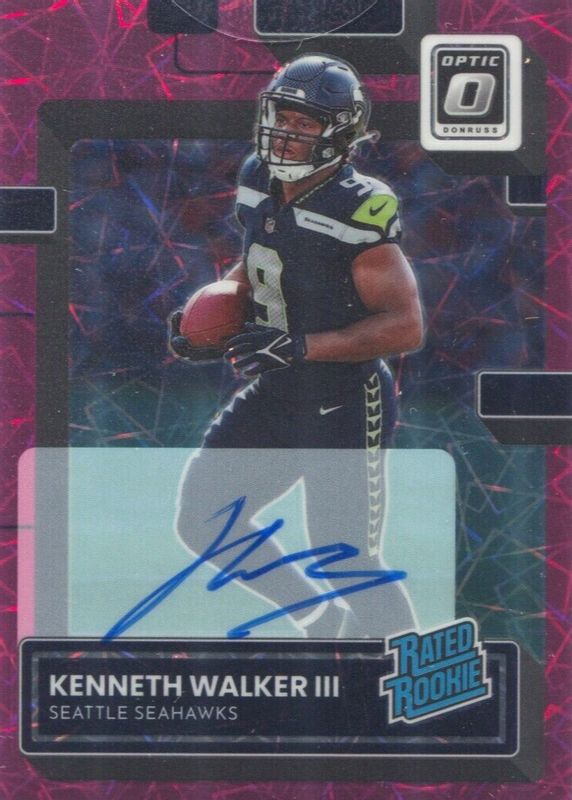 Kenneth Walker III 2022 Optic #218 Rated Rookie Autographs - Pink Velocity /50 Rookie BGS 9