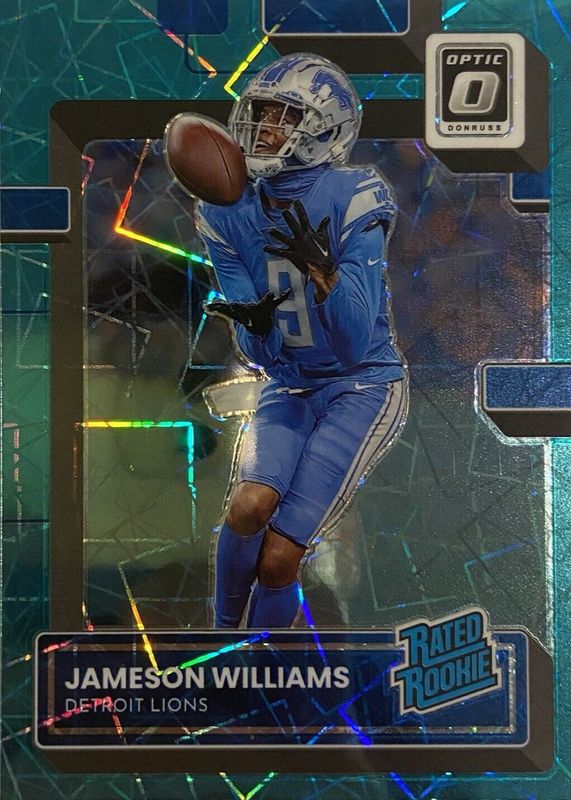 Jameson Williams 2022 Optic #208 Teal Velocity Rookie PSA 10