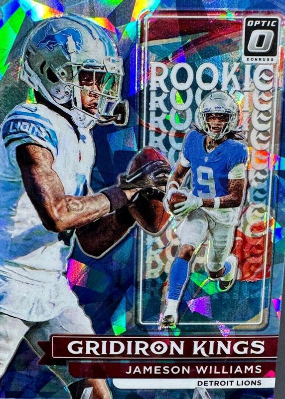 Jameson Williams 2022 Optic #RGK-7 Rookie Gridiron Kings - Ice /15 Rookie PSA 10